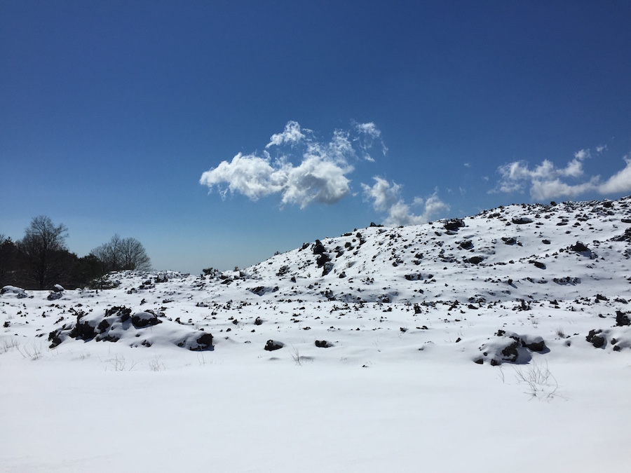 Snow on Etna Volcano